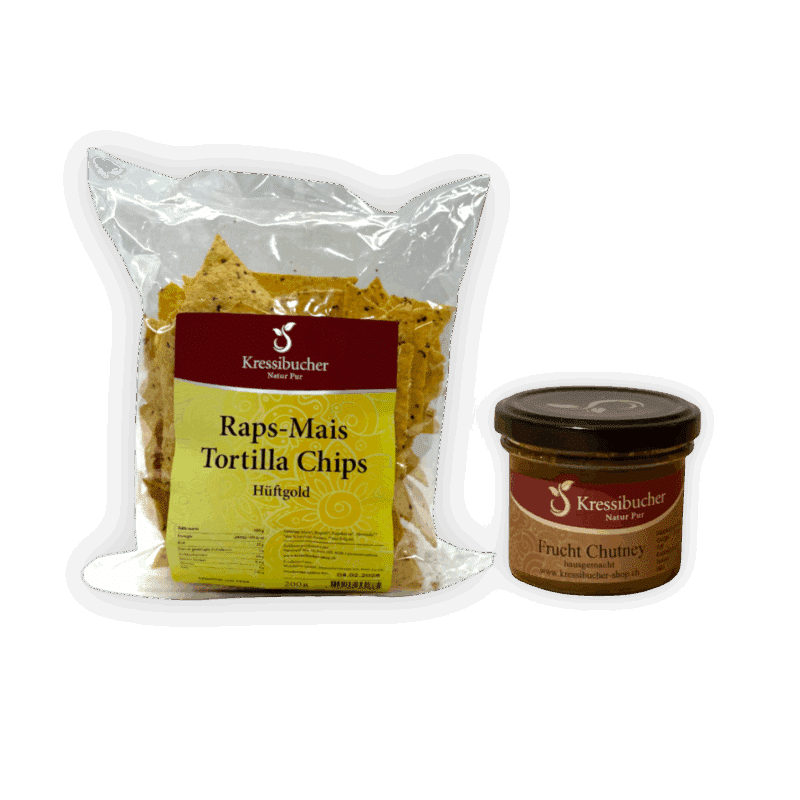 Raps Mais Tortilla Chips mit Frucht Chutney